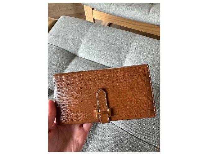 Portafoglio Hermès Béarn in pelle Epsom Oro Marrone Caramello Cammello - vista 2