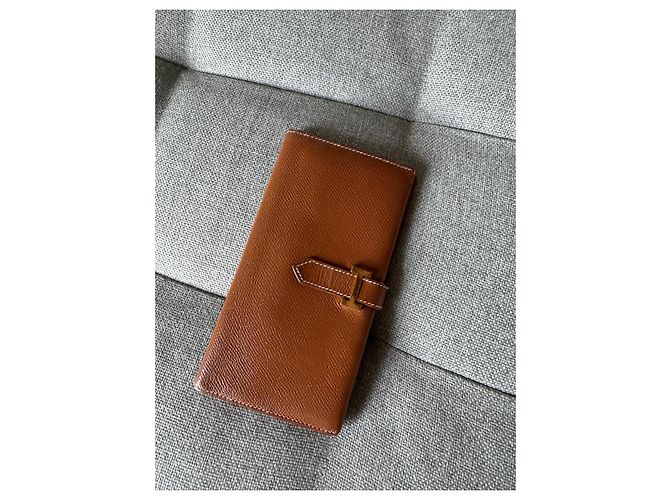 Portafoglio Hermès Béarn in pelle Epsom Oro Marrone Caramello Cammello - vista 4