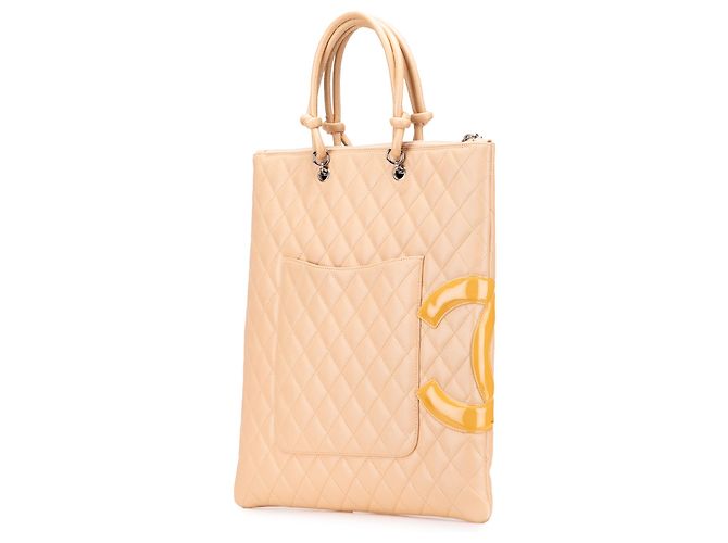 Chanel Cambon Ligne Flat Tote aus gestepptem Lammleder Beige - Ansicht 2