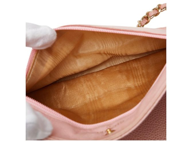 Portafoglio a catena Chanel Coco Mark in pelle caviar rosa - vista 14