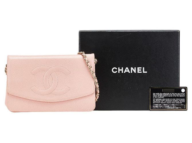 Portafoglio a catena Chanel Coco Mark in pelle caviar rosa - vista 18