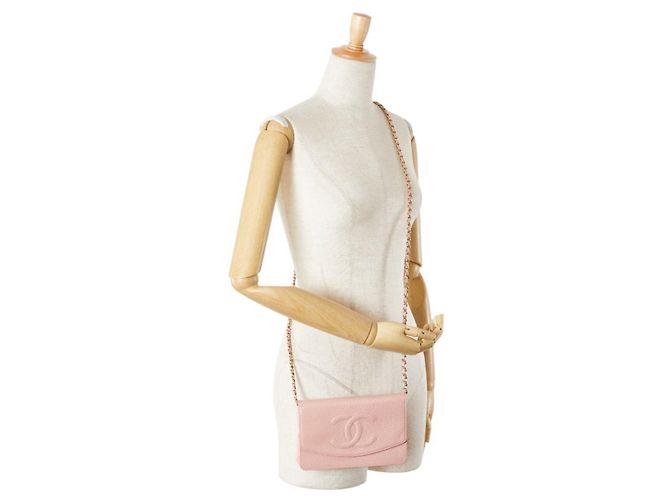 Portafoglio a catena Chanel Coco Mark in pelle caviar rosa - vista 19