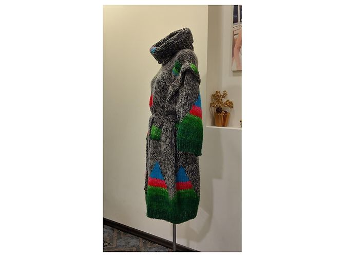 Autre Marque Kansai Yamamoto Wollstrickkleid Geometrisches Muster Mehrfarben - Ansicht 2