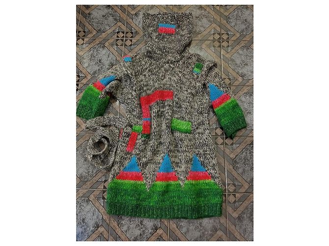 Autre Marque Kansai Yamamoto Wollstrickkleid Geometrisches Muster Mehrfarben - Ansicht 4