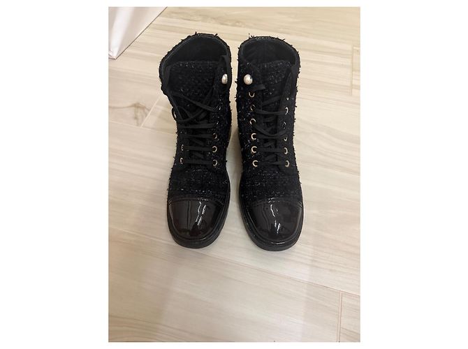 Botas de tweed azul marino Chanel - vista 3