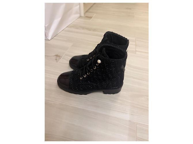 Botas de tweed azul marino Chanel - vista 4