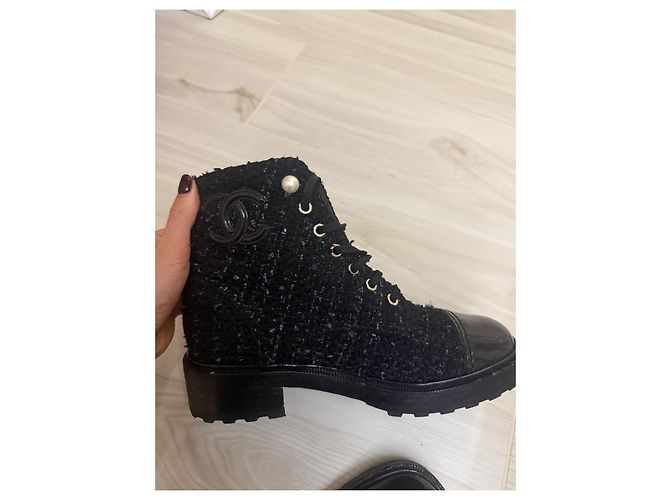 Botas de tweed azul marino Chanel - vista 8