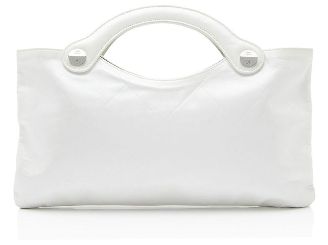 Gabrielle Chanel Vintage Kalbsleder Flach Tote Weiß - Ansicht 3