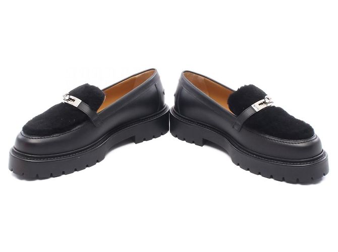 Mocassini in pelle e shearling Icon Kelly Buckle di Hermès Nero - vista 3
