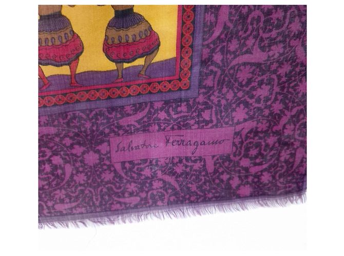 Salvatore Ferragamo Lenço Ferragamo em lã e seda com padrão oriental Multicor Roxo escuro - vista 8