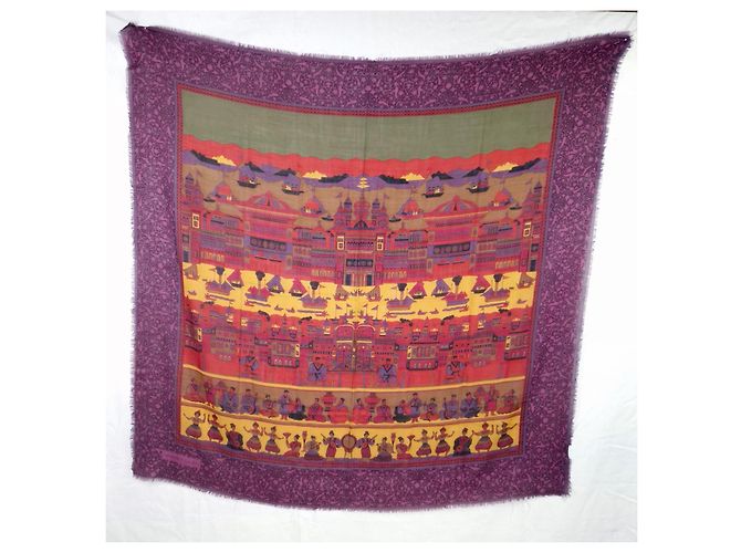 Salvatore Ferragamo Lenço Ferragamo em lã e seda com padrão oriental Multicor Roxo escuro - vista 9