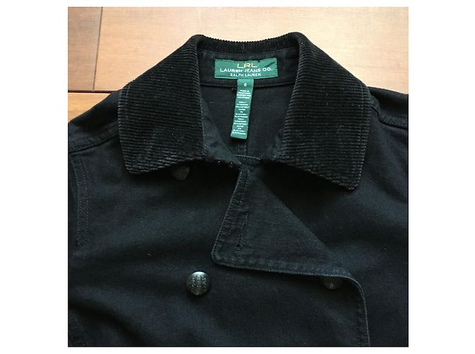 Abrigo Ralph Lauren de algodón vaquero negro con cuello de terciopelo - vista 3