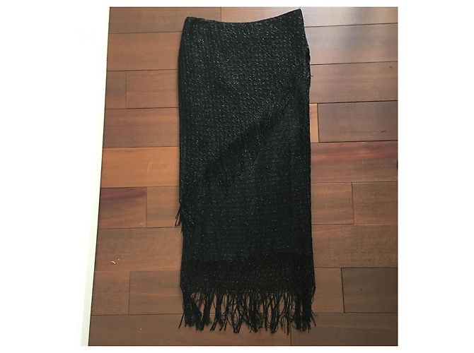 Autre Marque Falda Caractère de Malla Negra con Flecos Negro - vista 2