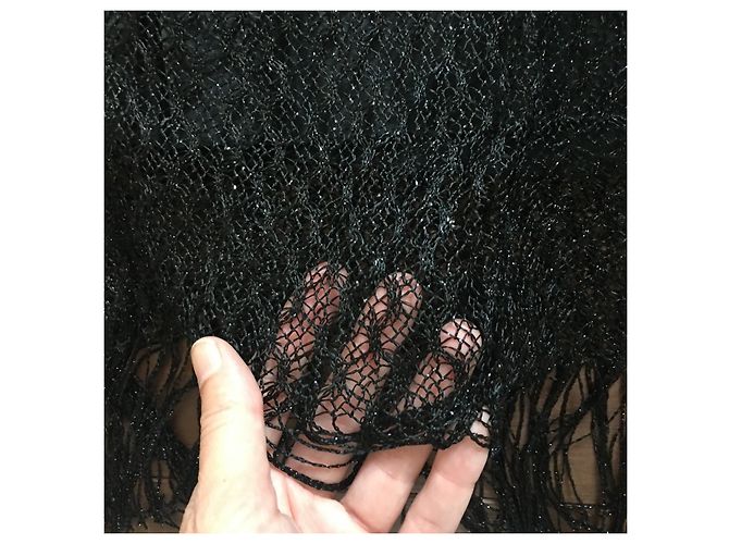Autre Marque Falda Caractère de Malla Negra con Flecos Negro - vista 3