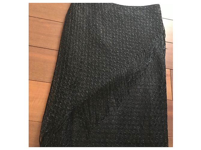 Autre Marque Falda Caractère de Malla Negra con Flecos Negro - vista 4