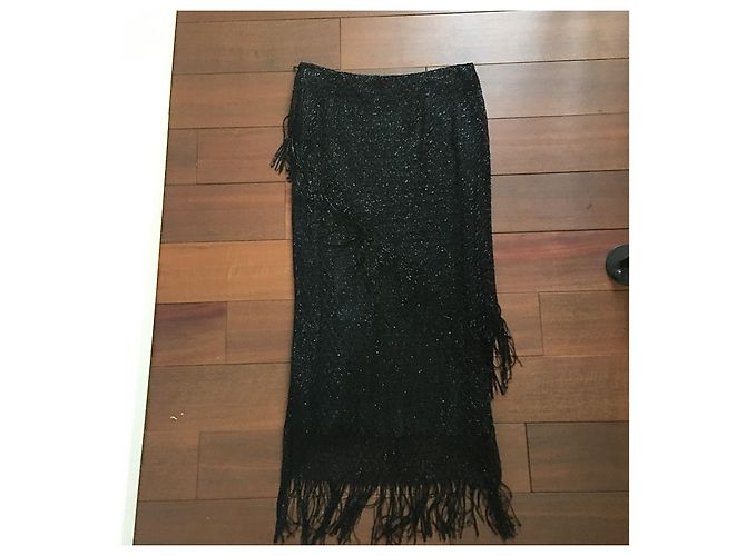 Autre Marque Falda Caractère de Malla Negra con Flecos Negro - vista 5