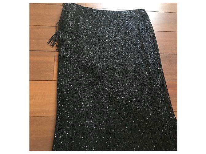 Autre Marque Falda Caractère de Malla Negra con Flecos Negro - vista 6