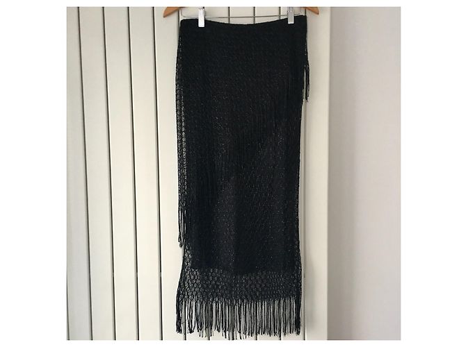 Autre Marque Falda Caractère de Malla Negra con Flecos Negro - vista 8
