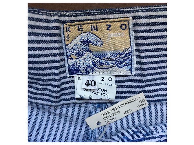 Pantalón ancho Kenzo Jeans de algodón a rayas azul y blanco - vista 4