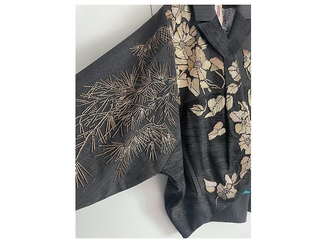 Giacca Kimono Kenzo in lana grigio scuro e oro Grigio antracite Gold hardware - vista 10