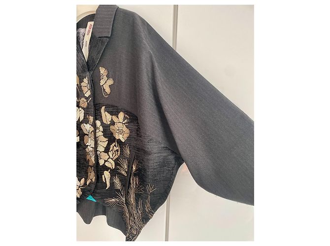 Giacca Kimono Kenzo in lana grigio scuro e oro Grigio antracite Gold hardware - vista 11