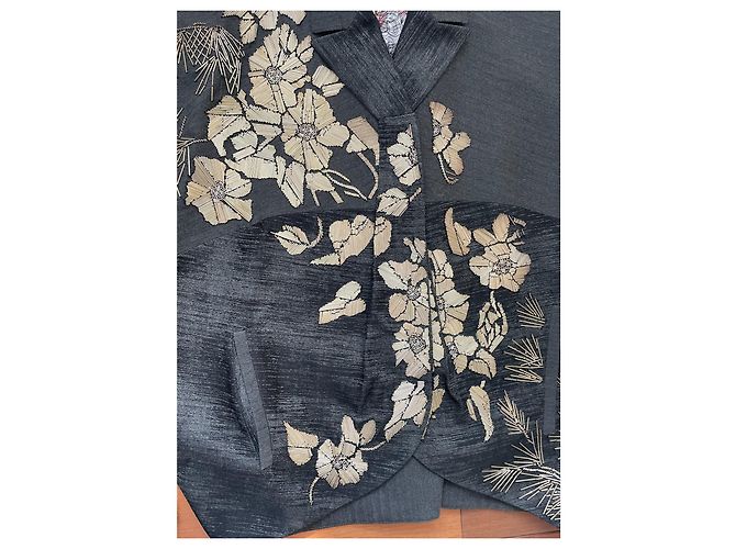 Giacca Kimono Kenzo in lana grigio scuro e oro Grigio antracite Gold hardware - vista 14