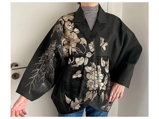 Giacca Kimono Kenzo in lana grigio scuro e oro Grigio antracite Gold hardware - vista 3