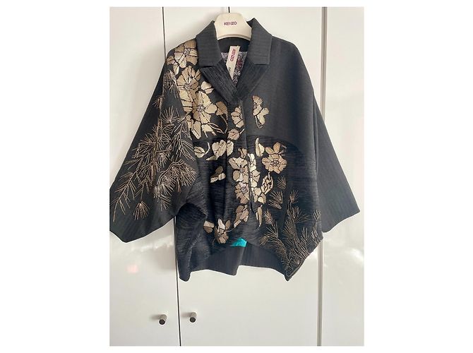 Giacca Kimono Kenzo in lana grigio scuro e oro Grigio antracite Gold hardware - vista 4