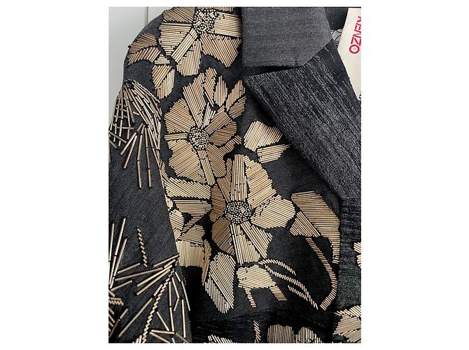 Giacca Kimono Kenzo in lana grigio scuro e oro Grigio antracite Gold hardware - vista 9