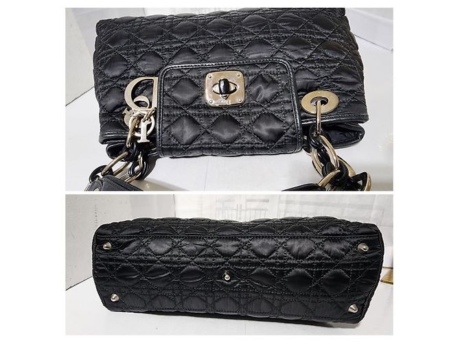 CHRISTIAN DIOR Borsa Tote Charming Lock in Satin Cannage Trapuntato Nero - vista 12
