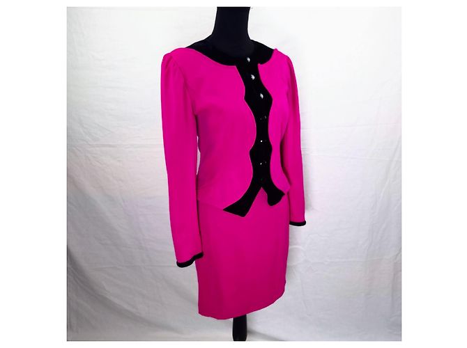 Emanuel Ungaro Ungaro Parallele Paris tailleur rosa in velluto vintage 1980s - vista 4