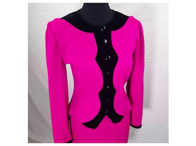 Emanuel Ungaro Ungaro Parallele Paris tailleur rosa in velluto vintage 1980s - vista 5