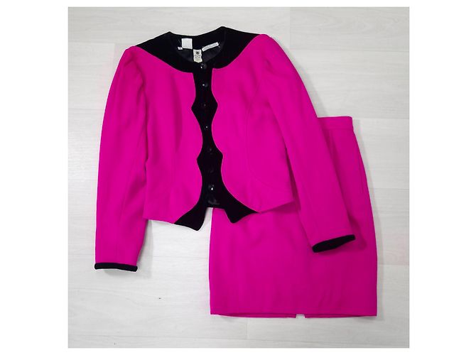 Emanuel Ungaro Ungaro Parallele Paris tailleur rosa in velluto vintage 1980s - vista 7