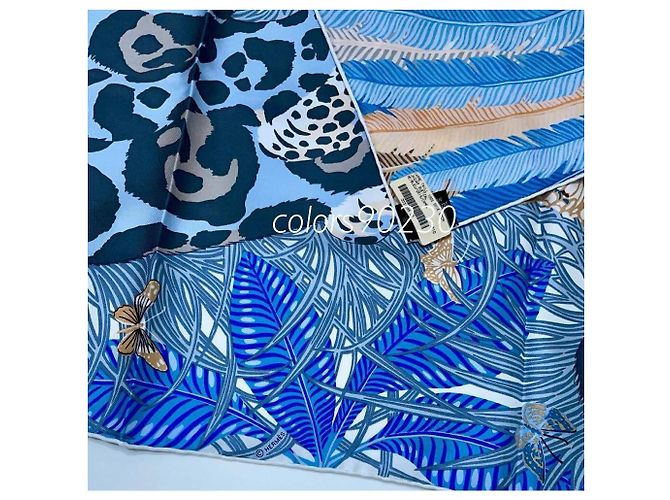 Hermès Carré 90 Jaguar Quetzal Sciarpa di seta blu - vista 3