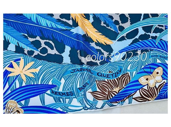 Hermès Carré 90 Jaguar Quetzal Sciarpa di seta blu - vista 4