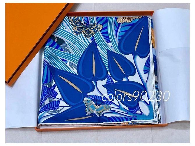 Hermès Carré 90 Jaguar Quetzal Sciarpa di seta blu - vista 5