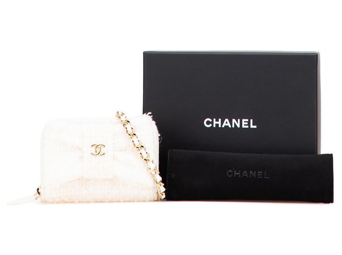 Mini billetera de cadena con cinta Coco Mark de Chanel Blanco - vista 9