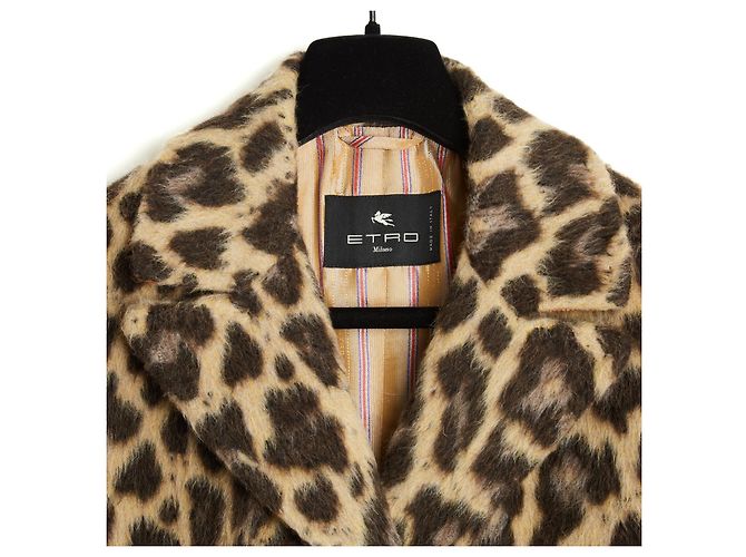 Etro 2021 Leopardjacke FR38 Kunstfell Wolllanger Mantel UK10 US8 Leopardenprint - Ansicht 2