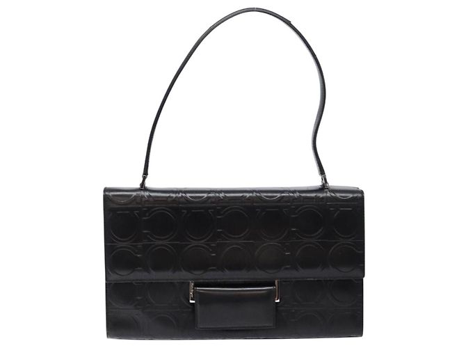 Borsa a Spalla Gancini in Pelle Nera e Argento di Salvatore Ferragamo Auth BA5258 Nero - vista 2