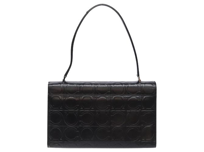 Borsa a Spalla Gancini in Pelle Nera e Argento di Salvatore Ferragamo Auth BA5258 Nero - vista 3