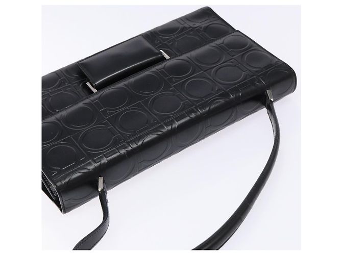 Borsa a Spalla Gancini in Pelle Nera e Argento di Salvatore Ferragamo Auth BA5258 Nero - vista 6