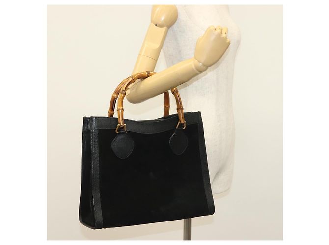 Bamboo Borsa a Mano in Bambù GUCCI Camoscio Nero Oro 002 1186 0260 Auth ep10379 D'oro - vista 24