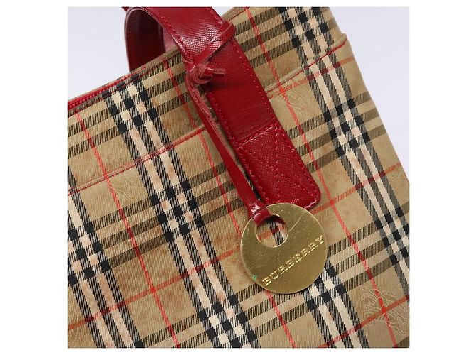 Borsa Tote Nova Check Burberry Canvas Beige Oro Auth 140196 D'oro - vista 14