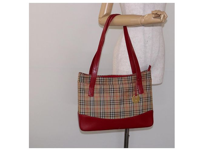 Borsa Tote Nova Check Burberry Canvas Beige Oro Auth 140196 D'oro - vista 22