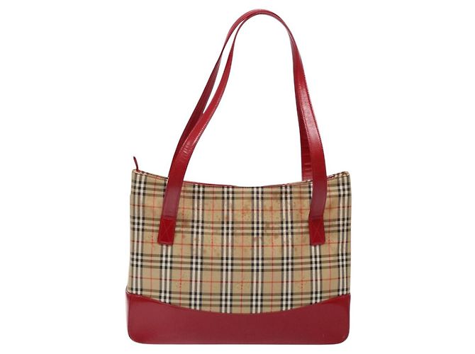 Borsa Tote Nova Check Burberry Canvas Beige Oro Auth 140196 D'oro - vista 3