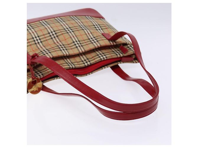 Borsa Tote Nova Check Burberry Canvas Beige Oro Auth 140196 D'oro - vista 7