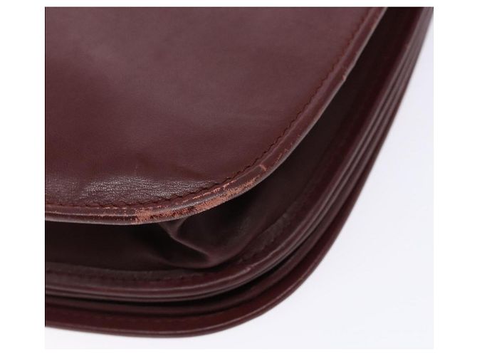 Cartier Bolso de Hombro Must Line de Cuero Burdeos y Oro Auth gh540 Dorado - vista 12