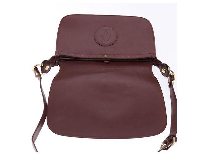 Cartier Bolso de Hombro Must Line de Cuero Burdeos y Oro Auth gh540 Dorado - vista 15