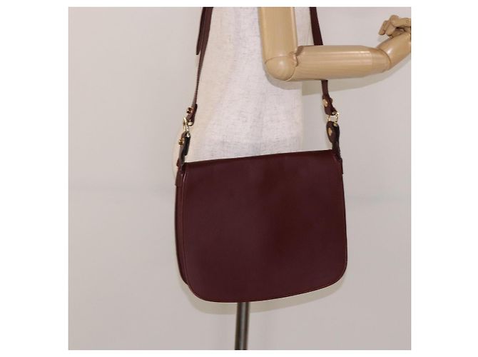 Cartier Bolso de Hombro Must Line de Cuero Burdeos y Oro Auth gh540 Dorado - vista 21