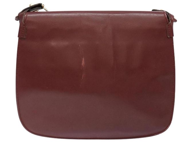 Cartier Bolso de Hombro Must Line de Cuero Burdeos y Oro Auth gh540 Dorado - vista 3